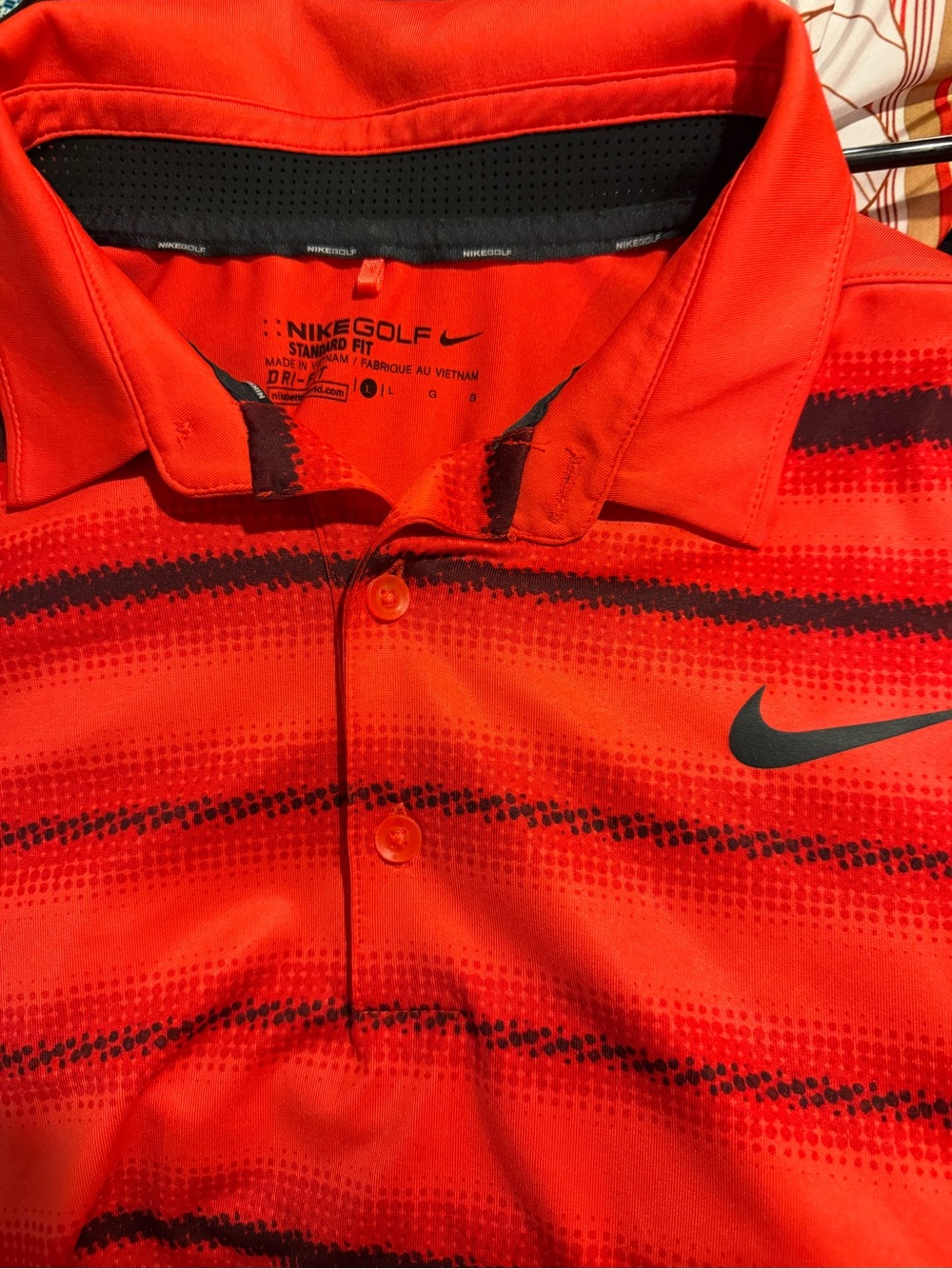 Nike Golf Men’s Bright Red Striped Polo with Black Swoosh
